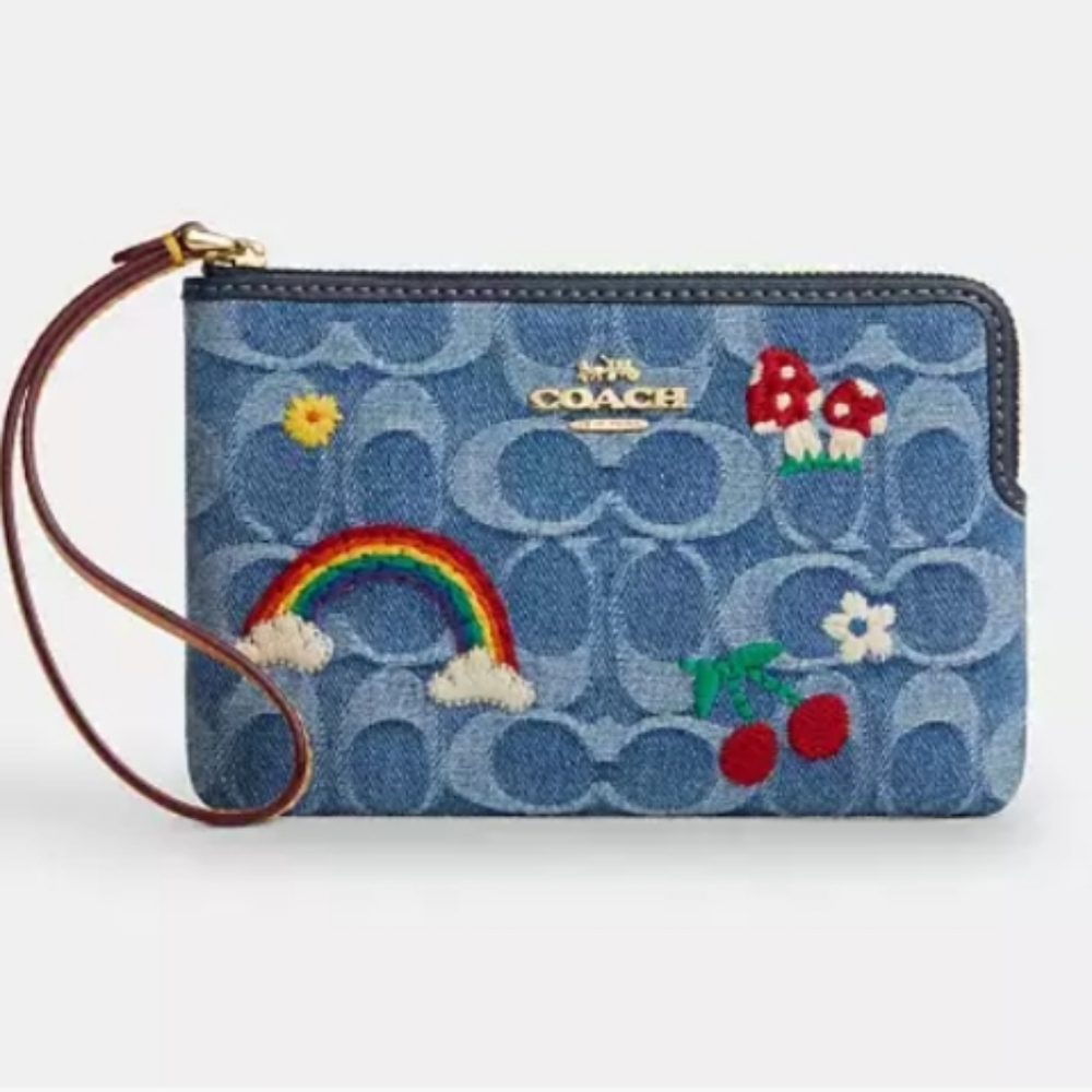 🌈Coach Denim Wristlet with Embroidery🌈🌈